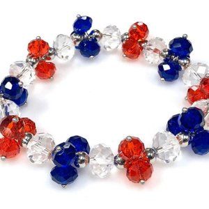 USA Flag Color Crystal Beaded Bracelet, 5 Pcs